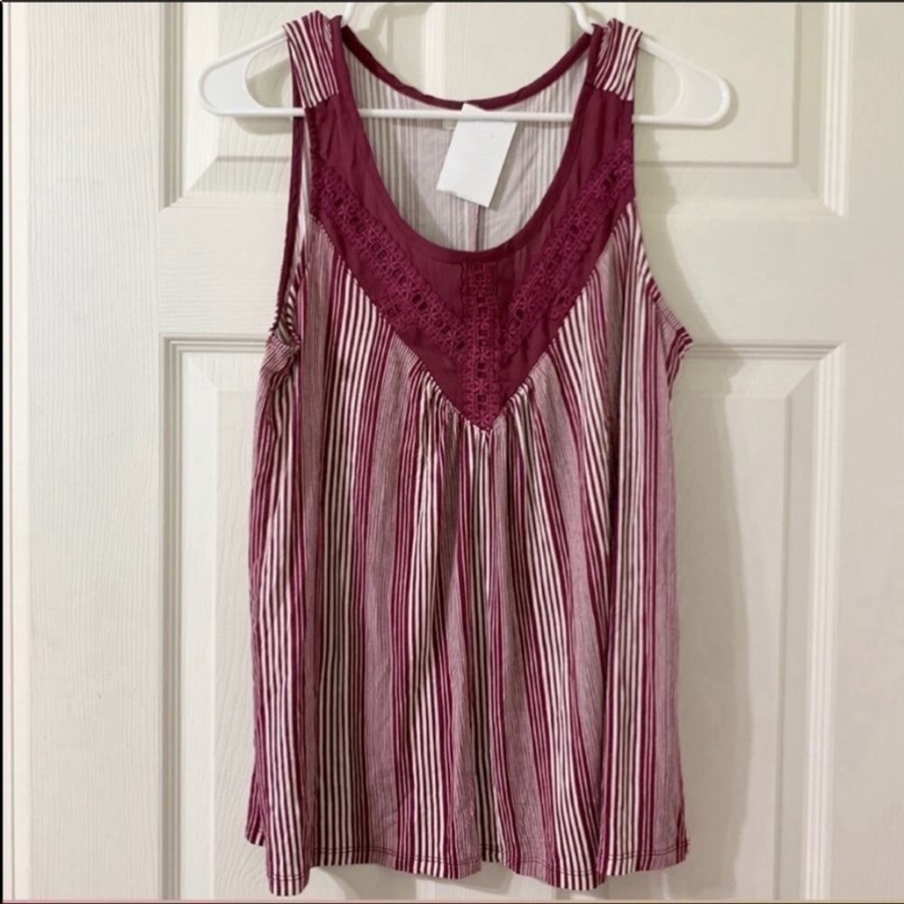 MAURICES Boho Cranberry Sleeveless Blouse Embellished Accents Size Medium